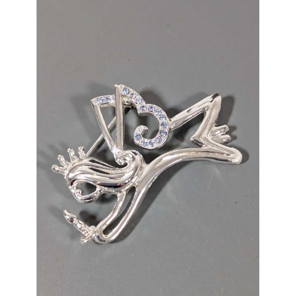 Silver‎ Tone Angely Brooch Blue Rhinestone Christmas Winter Birthstone